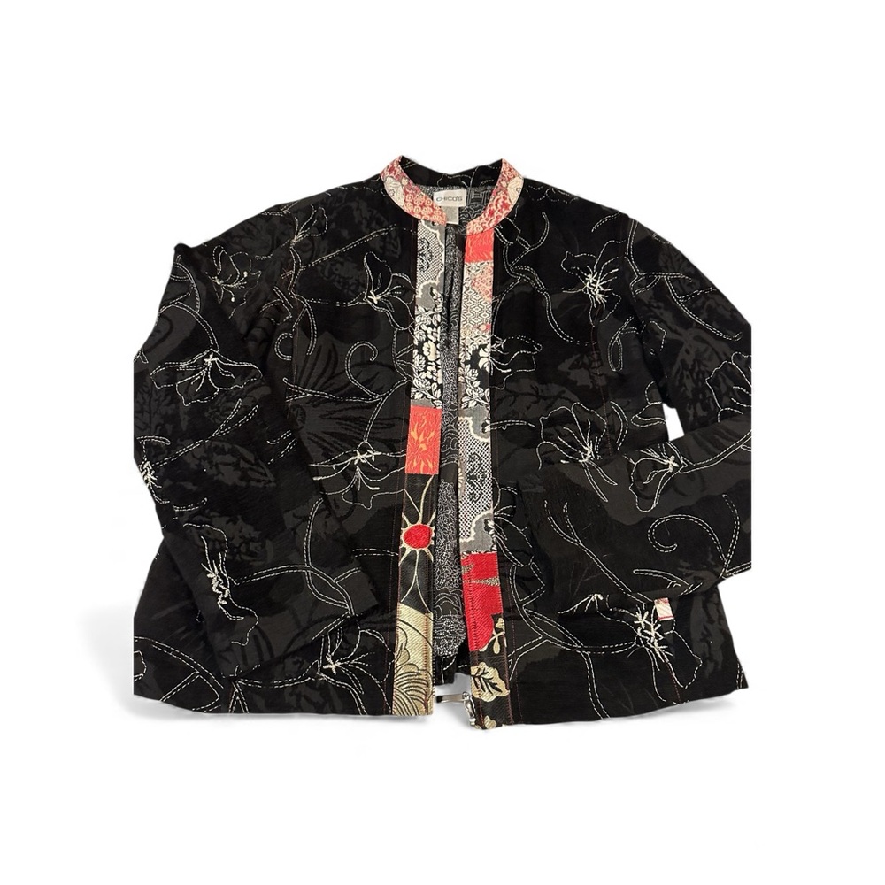 Chico's Black and Red Patterned Blazer size 1 (US 8/10)